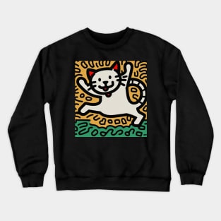 Funny Keith Haring, Happy Cat Crewneck Sweatshirt